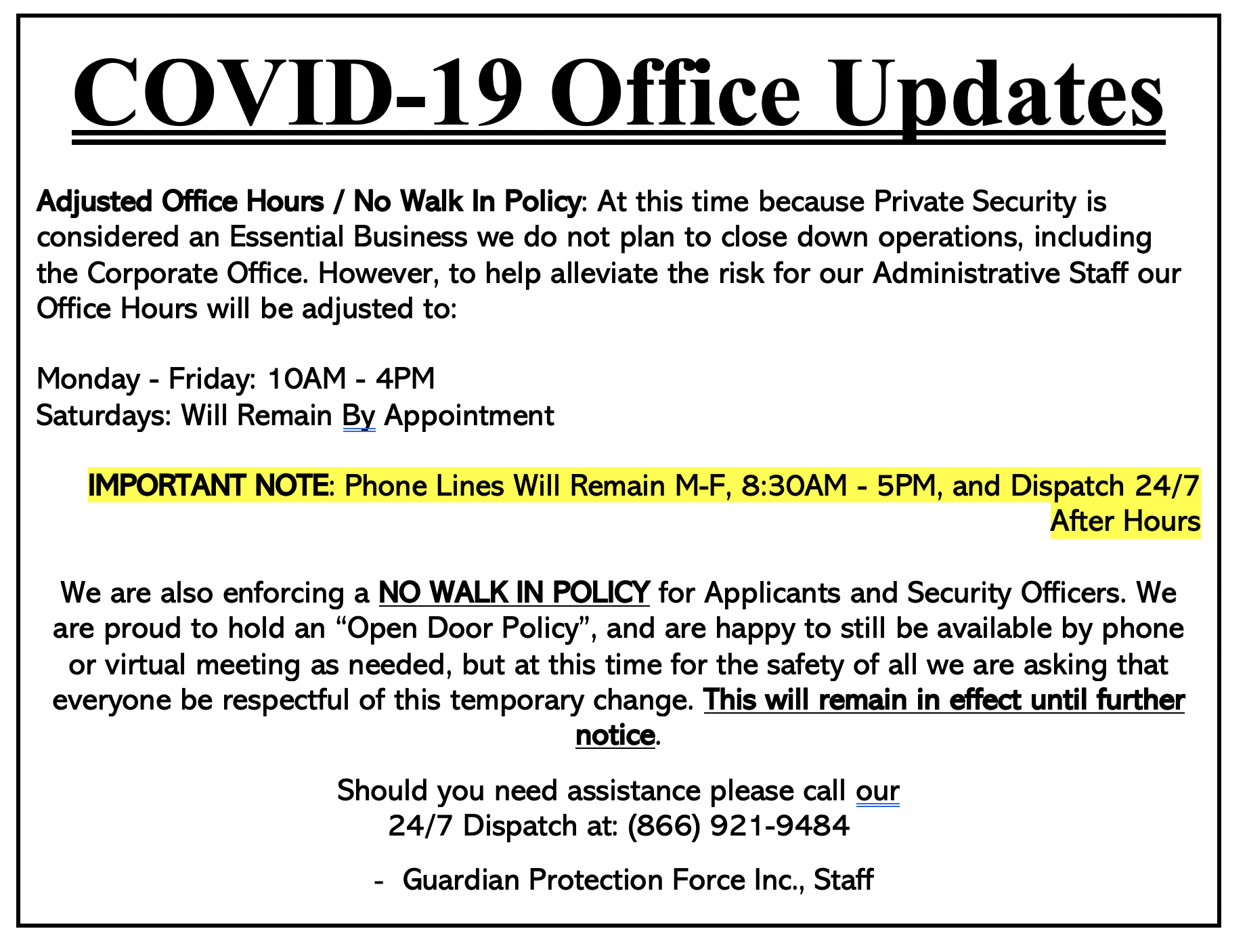 COVID-19 GPF Office Updates 